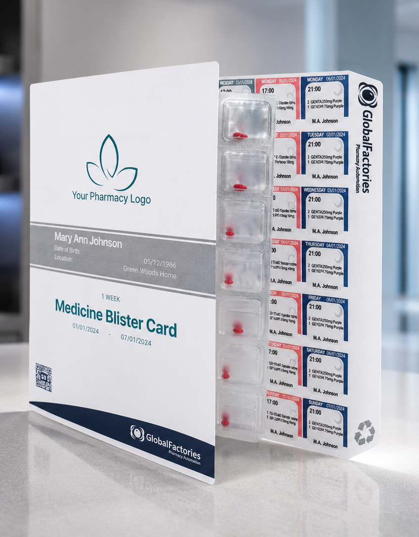 Blister personalizzato con farmaci suddivisi per giorno e orario